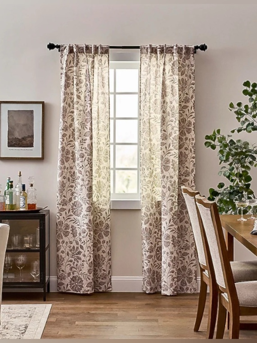 Allen & Roth Botanical Walnut Leaves  Curtain Panel Set Light Filtering 37"x 84"